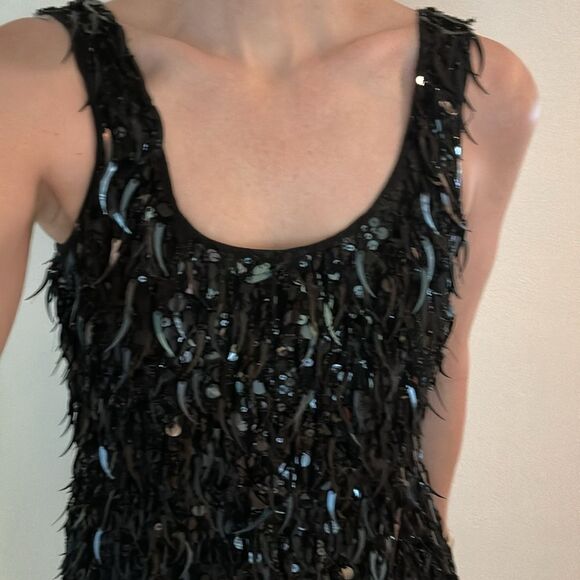 Theory black crescent beaded sequin mini cocktail dress 4 - Picture 2 of 9